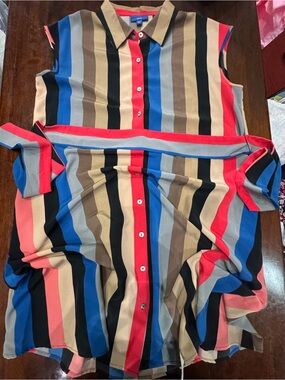 Apt. 9 Striped Sleeveless Button-Front Top - Coral, Blue, Tan, Black & Gray
